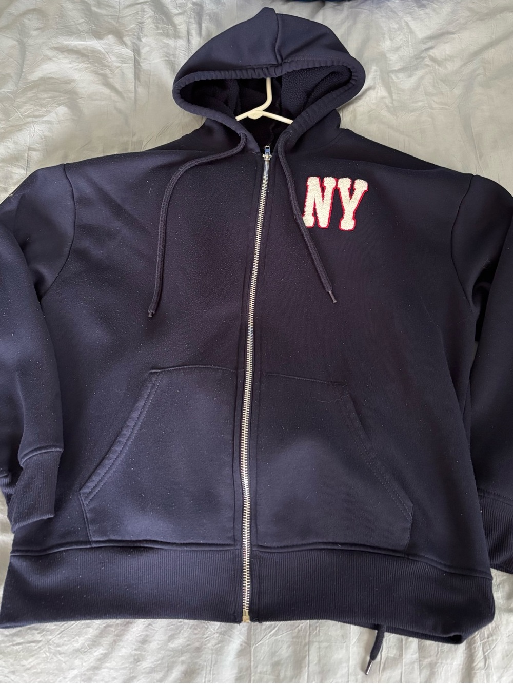 Charlotte Russe Navy Zip Front Hoodie with NY Patch